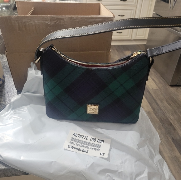 Dooney & Bourke Navy/Green Tarten Baguette Shoulder Bag NWOT - Picture 2 of 6